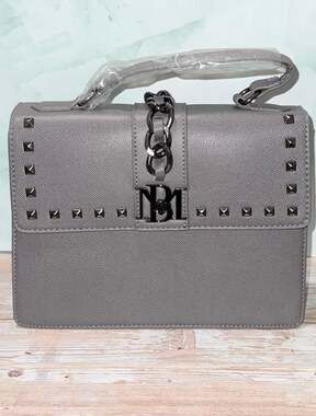 Badgley Mischka Grey Vegan Leather Studded Satchel  NWT- MSRP $179